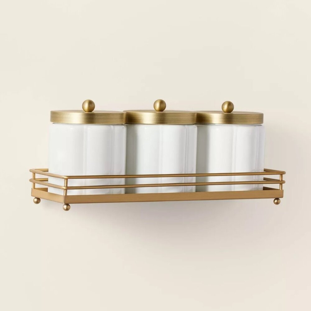 Milk Glass Bath Canister Set White‎ Brass, Wall Mount - Hearth & Hand Magnolia